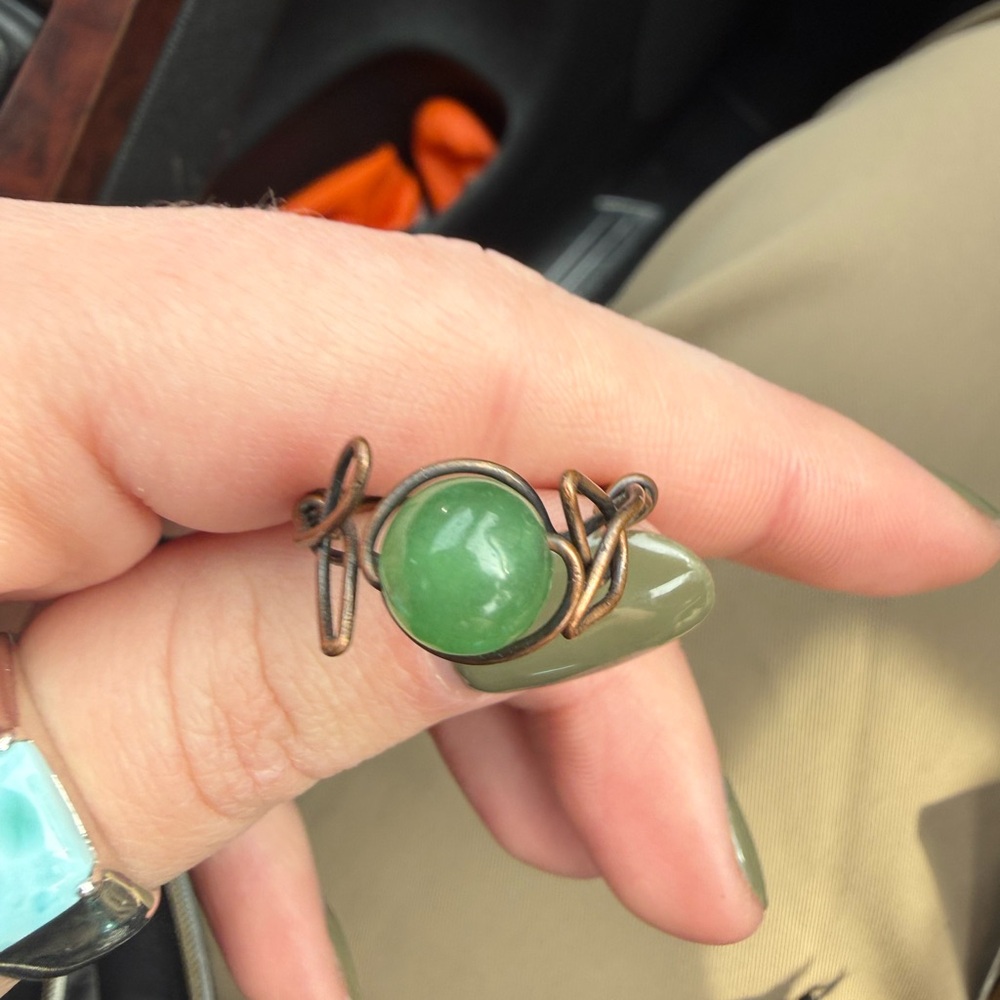 Elegant Green Stone Copper Ring